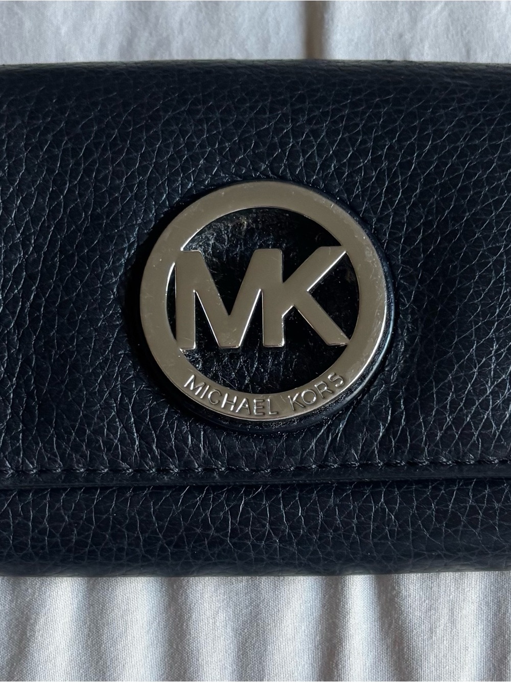 Michael Kors Black Leather Wallet with Silver MK Logo